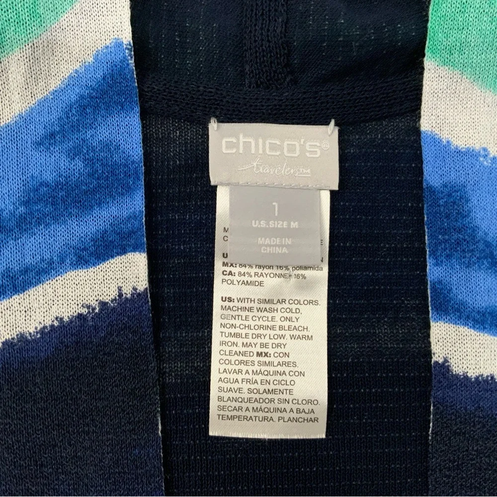Chico's Striped Open-Front Cardigan in Blue, Teal, Navy